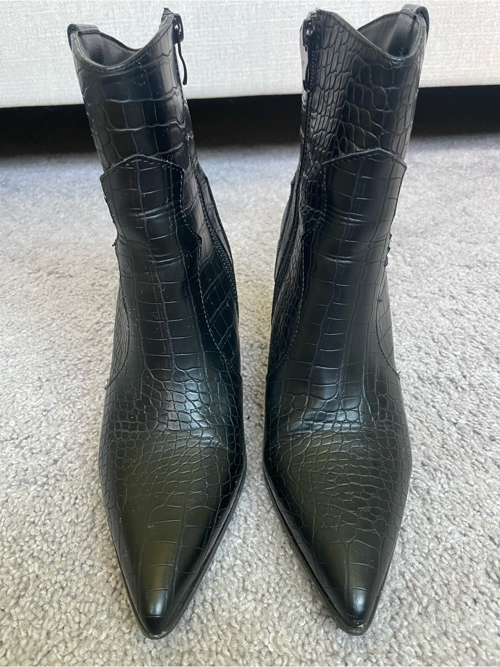 Lulu's Black Snake Embossed Pointed Toe Ankle Booties